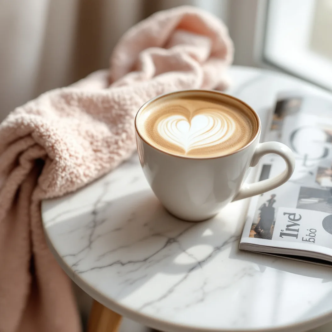 Mermer sehpada kalp desenli latte