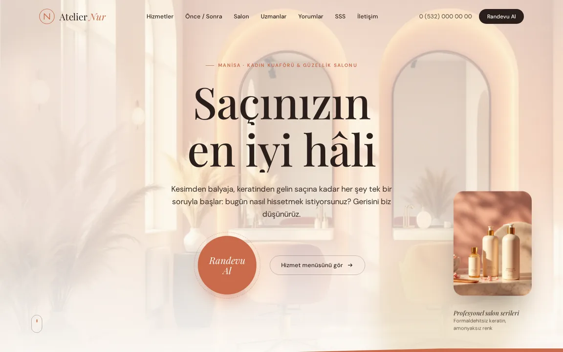 Atelier Nur — Kuaför & Güzellik web sitesi tasarımı